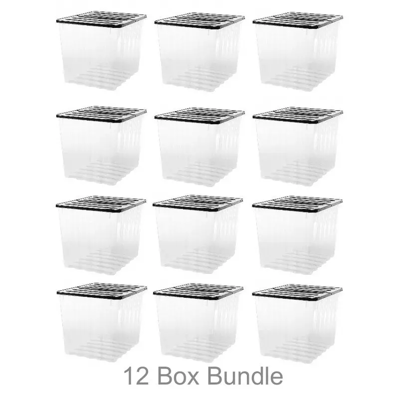 12-Pack Supa Nova 110L Storage Boxes – Extra-Large Clear-And-Black Heavy-Duty Containers By Strata 1