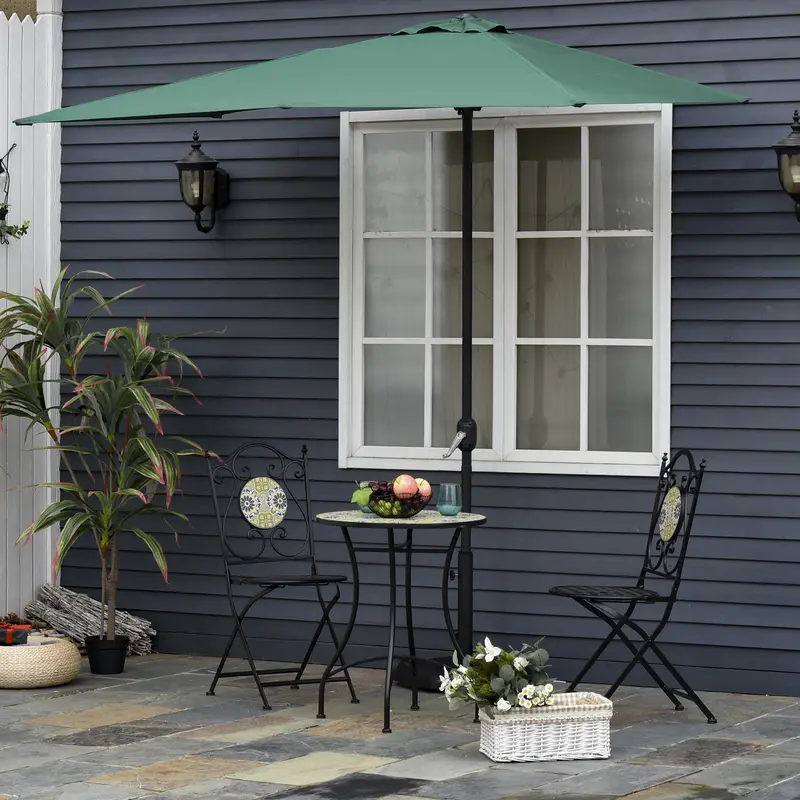 2.3M Half-Round Balcony Parasol – Green Metal Frame Sun Shade 1