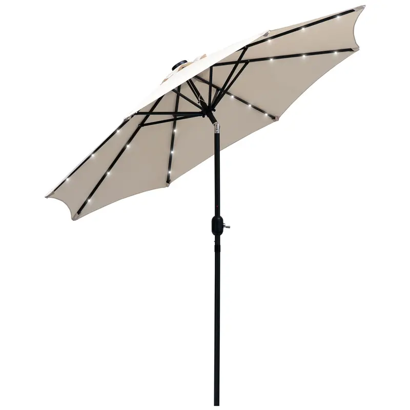 2.67M Led Patio Umbrella With Tilt Mechanism And 24 Warm White Lights – Cream Finish 1