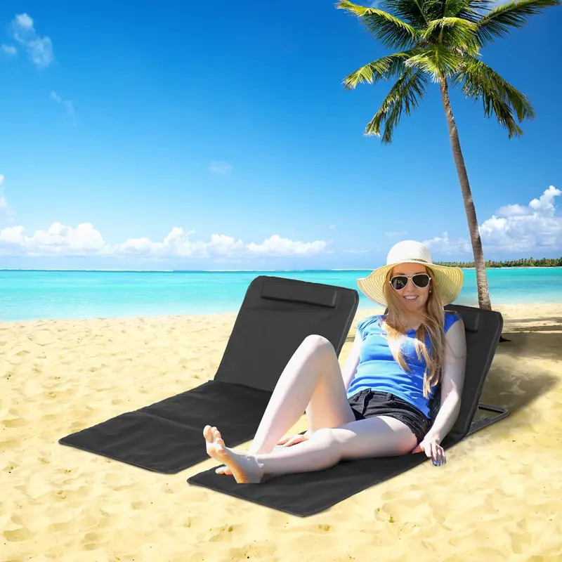 2-Pack Foldable Beach Chairs – Lightweight Sun Loungers With Adjustable Back & Carry Bag 1
