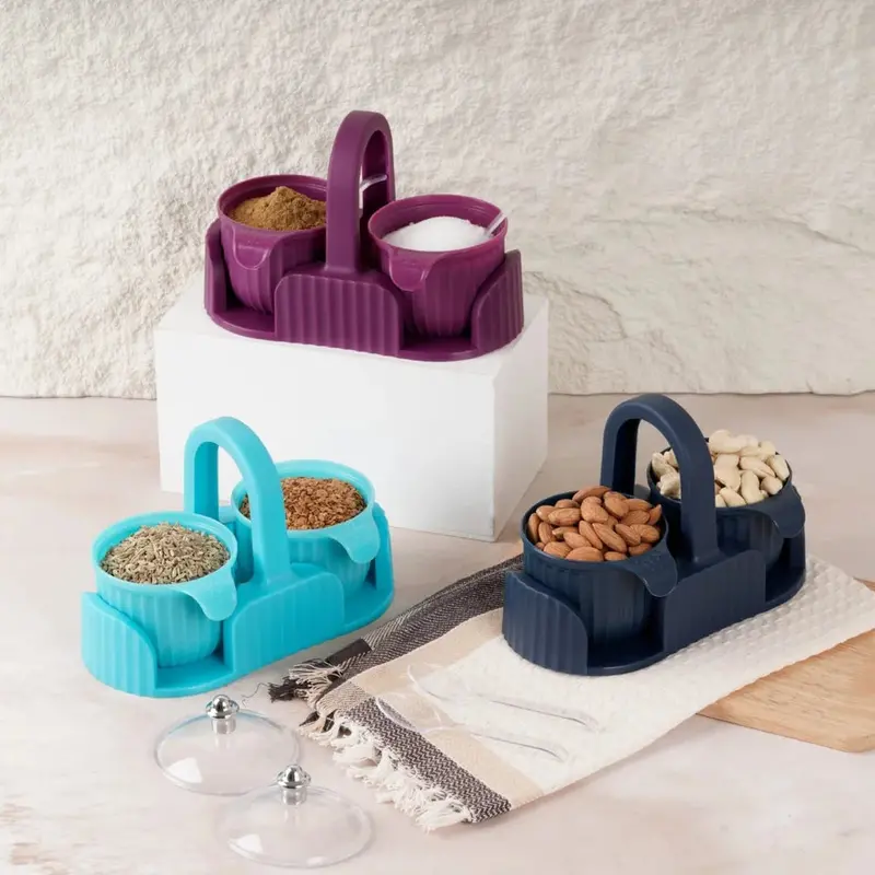 2-Piece Dry Fruit & Spice Storage Set – Multi-Use Aachar Jar, Mukhwas Tray & Masala Stand 1