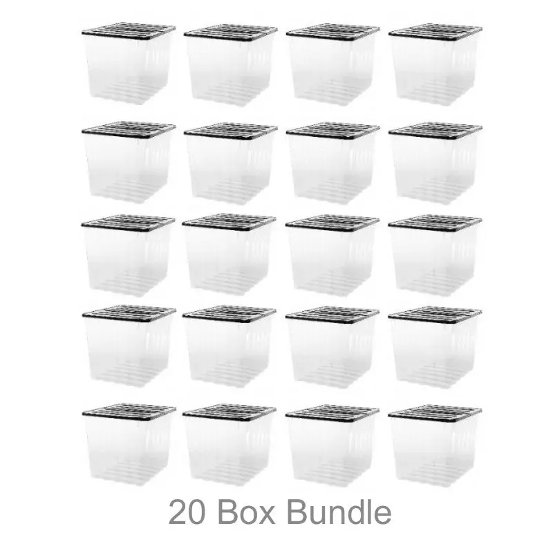 20-Pack Supa Nova 110L Storage Boxes – Extra-Large Clear-And-Black Heavy-Duty Containers By Strata 1