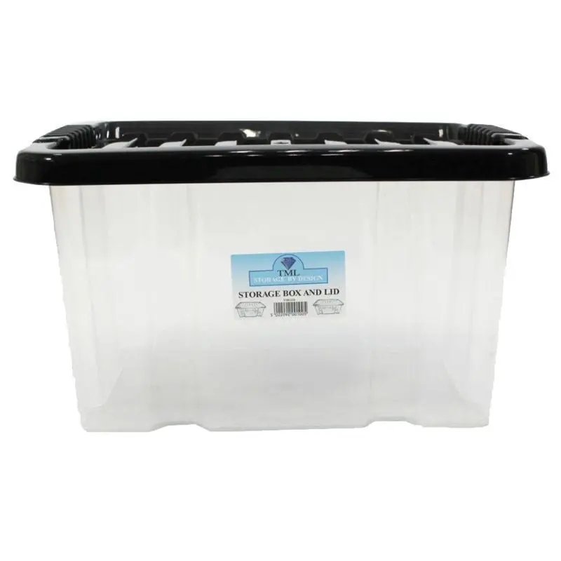 24-Litre Clear & Black Plastic Storage Box – Durable Stackable Container By Tml 1