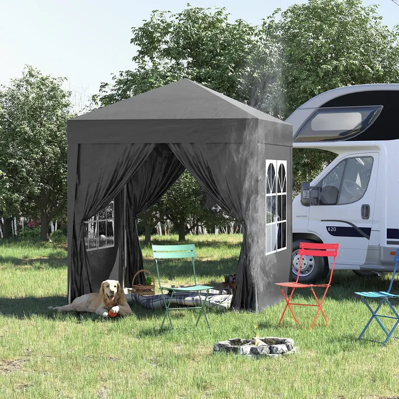 2M X 2M Portable Garden Gazebo Tent – Black Marquee With Removable Walls, Windows & Carry Bag 1