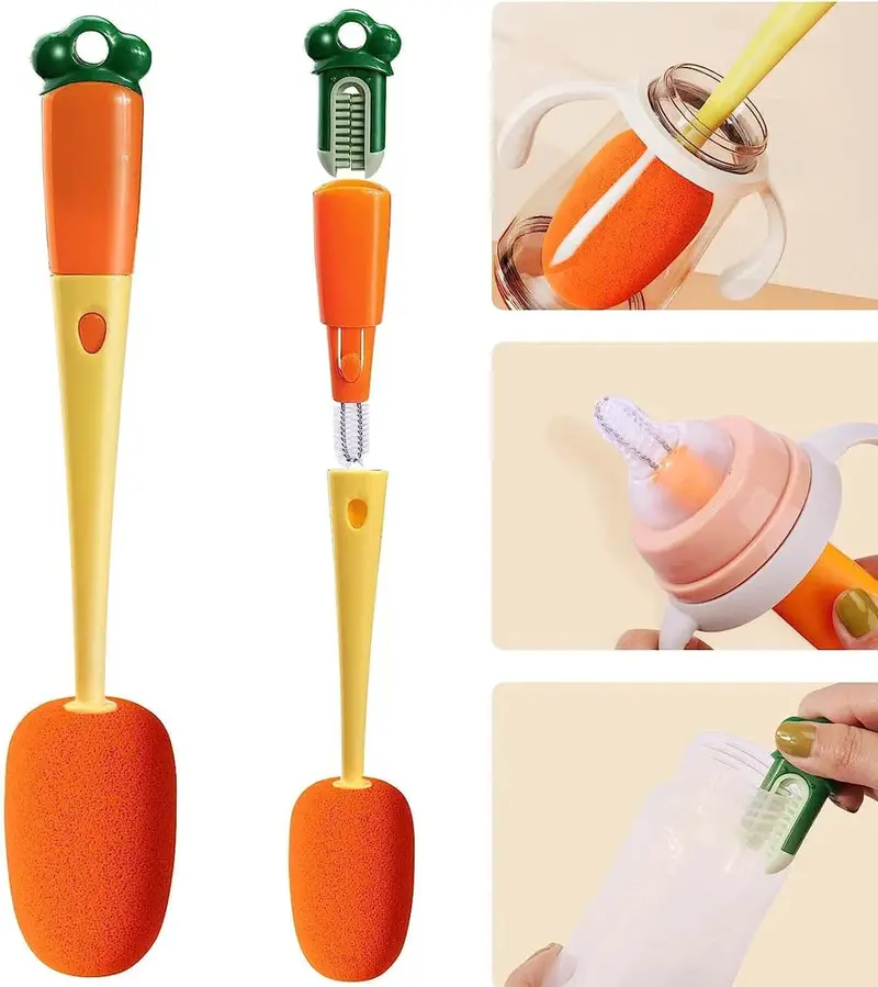 3-In-1 Bottle Cleaning Brush Set – Long-Handle Sponge & Gap Cleaner For Baby Bottles, Tumblers & Lids 1