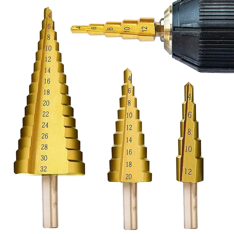 3-Piece Hss Step Drill Bit Set – Multi-Size (4–12 Mm, 4–20 Mm, 4–32 Mm) 1