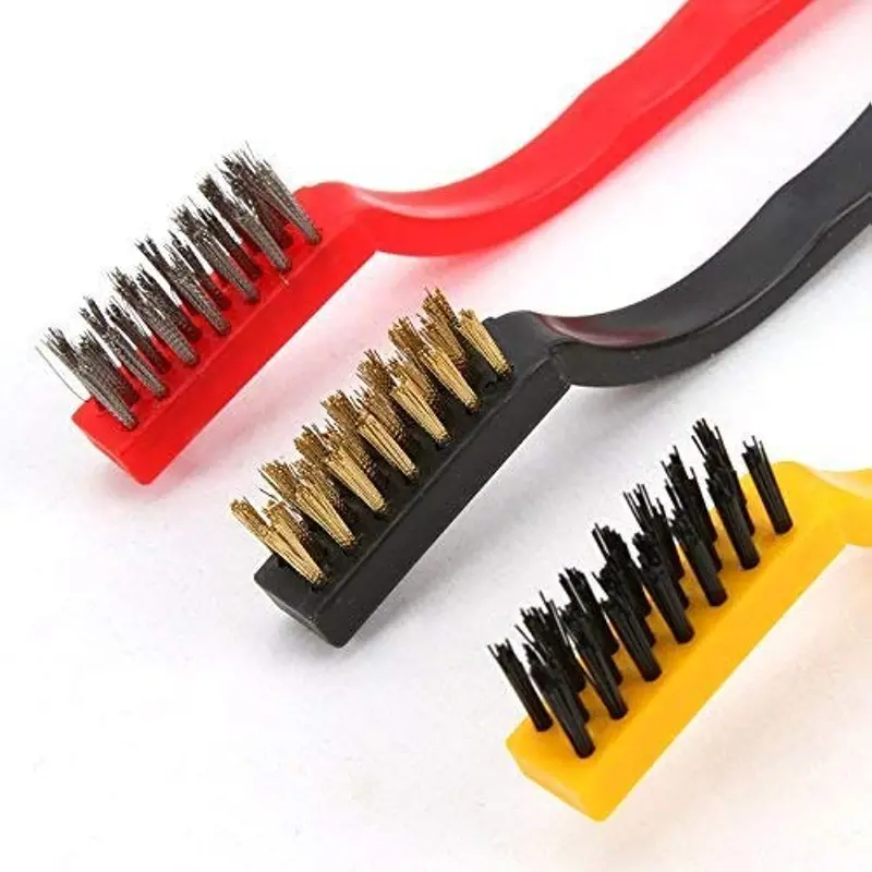 3-Piece Mini Wire Brush Set – Brass, Nylon & Stainless Steel Bristle Cleaners For Stovetops, Tiles & Fixtures 1