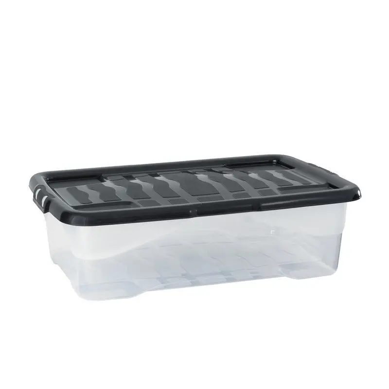 30-Litre Curve-Edged Clear & Black Storage Box – High-Capacity Stackable Bin By Strata 1