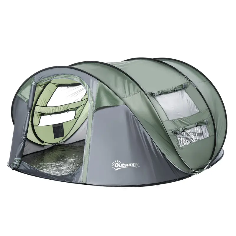 4–5 Person Waterproof Pop-Up Family Tent – Dual Mesh & Pvc Windows, Compact Carry Bag (Dark Green) 1