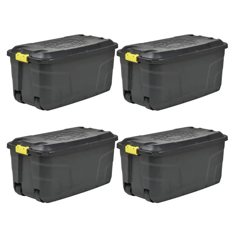 4-Pack Heavy-Duty 145L Black Plastic Storage Boxes – Extra-Large Industrial-Grade Containers By Strata 1