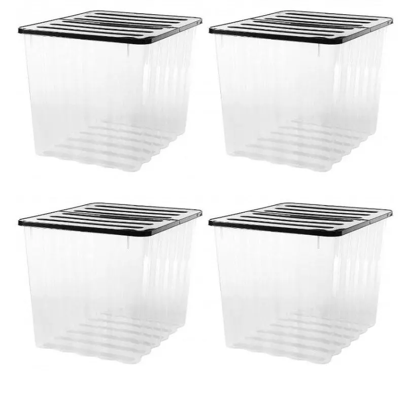 4-Pack Supa Nova 110L Storage Boxes – Extra-Large Clear-And-Black Heavy-Duty Containers By Strata 1