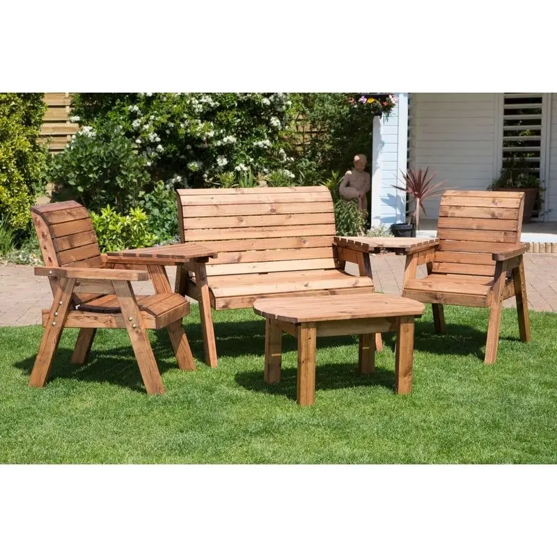 4-Piece Outdoor Seating Set – Two Armchairs, Coffee Table & Dual Tray Table 1