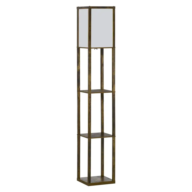 4-Tier Adjustable Floor Lamp With Built-In Storage Shelf – Brown Standing Lamp For Living Room, Office Or Dorm 1