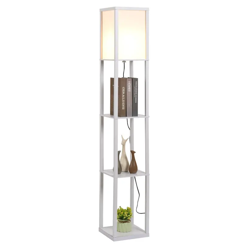 4-Tier White Mdf Floor Lamp – Modern Standing Lamp With Integrated Storage Shelf 1