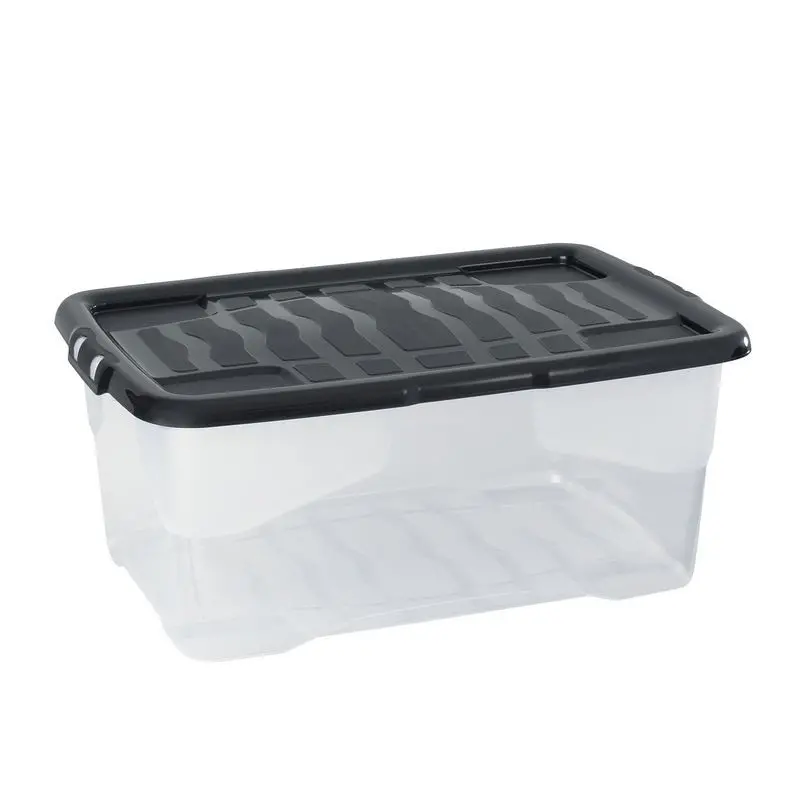 42-Litre Clear-And-Black Plastic Storage Box – Stackable Organizing Container By Strata 1