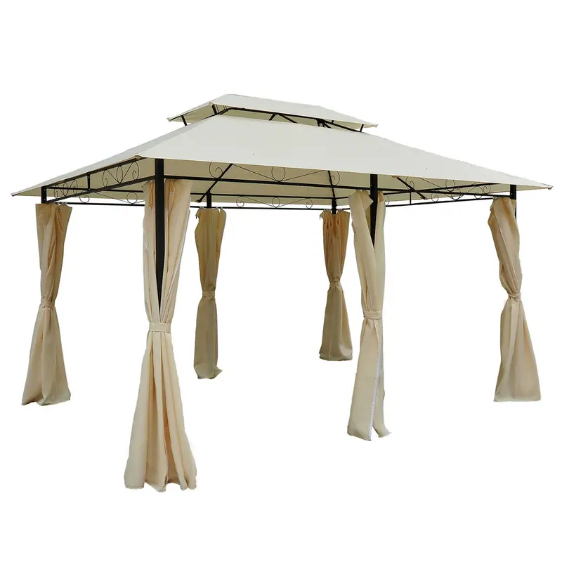 4M X 3M Steel-Framed Gazebo – Beige Outdoor Pavilion With Full Curtain Walls & Weather-Resistant Canopy 1