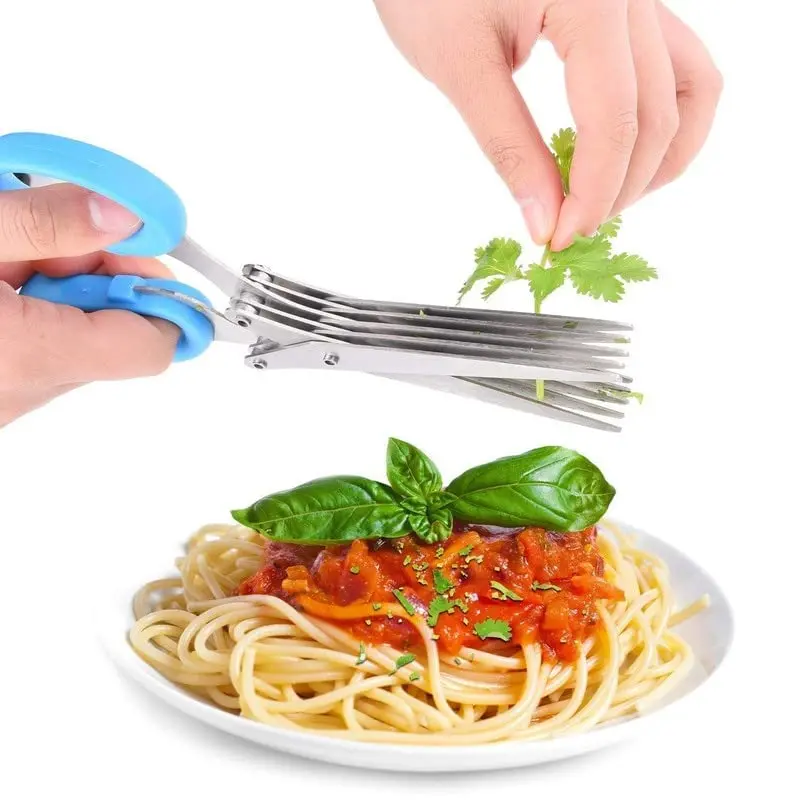 5-Blade Stainless Steel Herb Scissors – Multi-Function Vegetable Cutter With Comb Guide 1