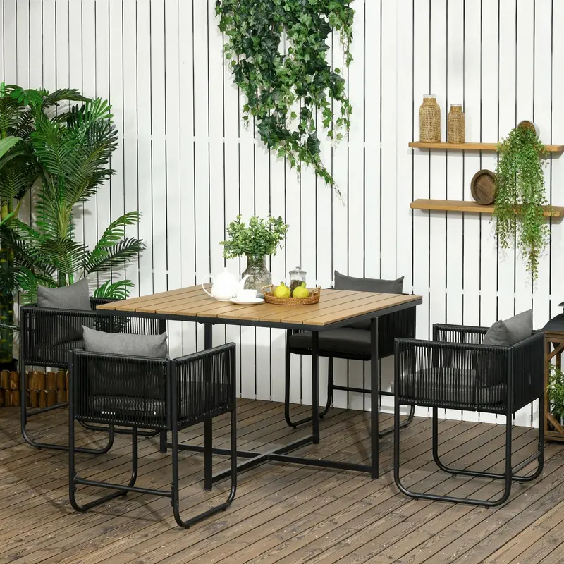 5-Piece Pe Rattan Patio Dining Set With Modern Woven Design 1