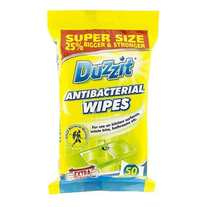 50-Count Duzzit Antibacterial Disposable Wipes – Quick Clean 1