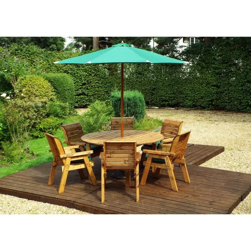 6-Person Redwood Garden Dining Set By Charles Taylor – Green Cushioned Patio Furniture 1