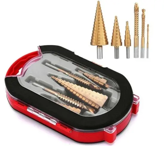 6-Piece Titanium-Coated Hss Drill Bit Set – Step & Twist Bits For Metal And Wood (Carrying Case Included) 1