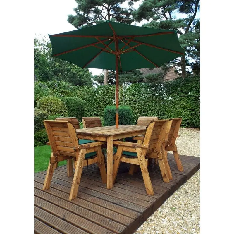 6-Seat Redwood Garden Furniture Set By Charles Taylor – Soft Green Cushioned Seating 1