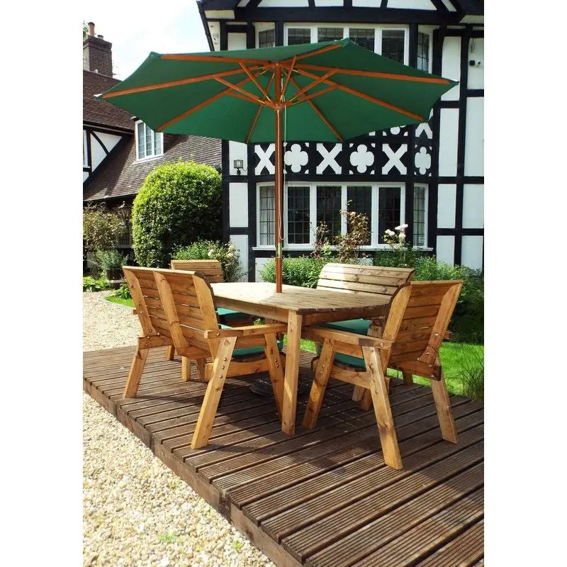 6-Seat Scandinavian Redwood Patio Set By Charles Taylor – Green Fabric Cushions 1