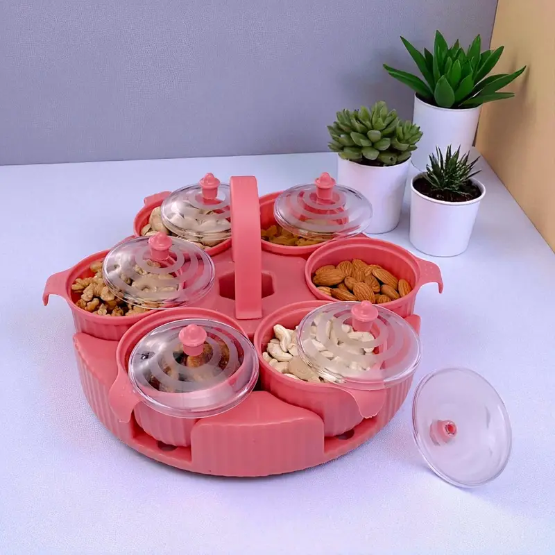 6-Section Airtight Spice Storage Tray – Multi-Use Masala Box With Removable Jars For Dry Fruits, Pickles & Condiments 1