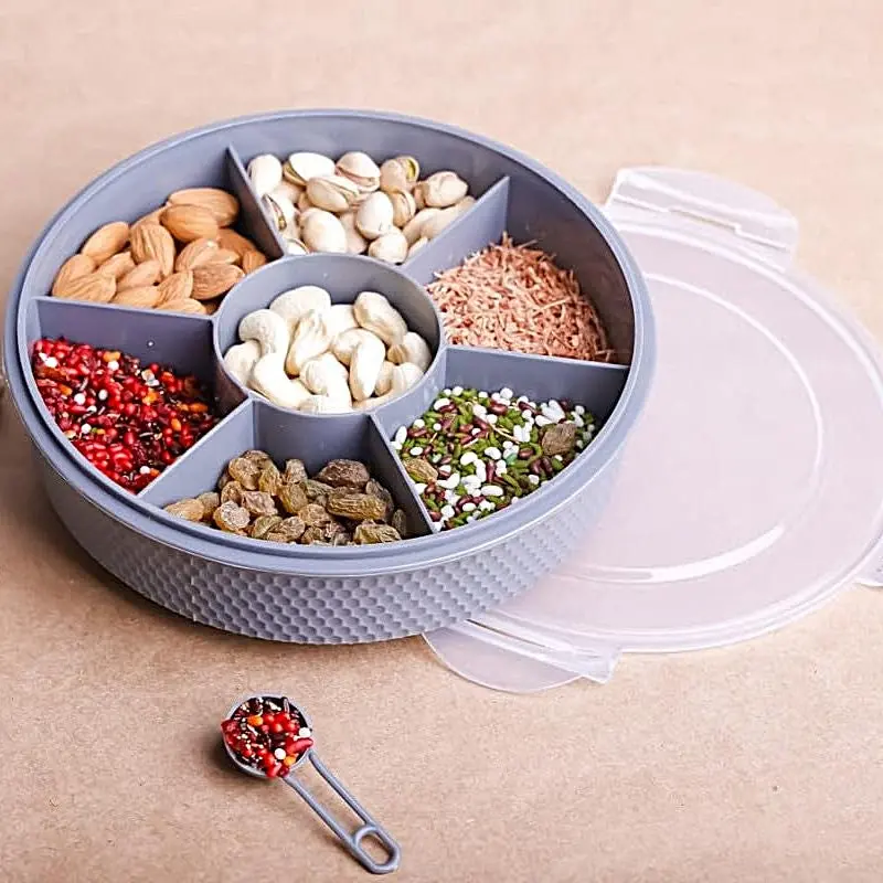 7-Compartment Round Masala Dabba – Transparent Leak-Proof Spice Container For Herbs, Dry Fruits & Seasonings 1