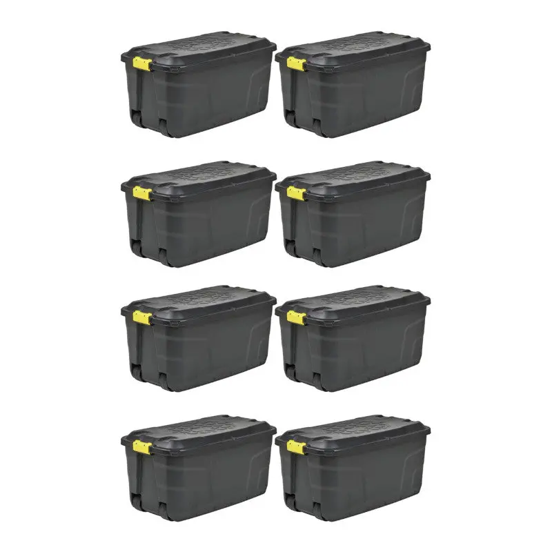 8-Pack Heavy-Duty 145L Black Plastic Storage Boxes – Extra-Large Industrial-Grade Containers By Strata 1