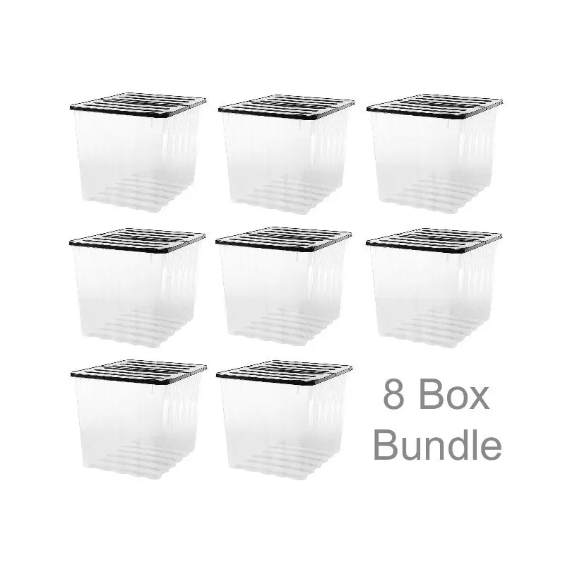 8-Pack Supa Nova 110L Storage Boxes – Extra-Large Clear-And-Black Heavy-Duty Containers By Strata 1