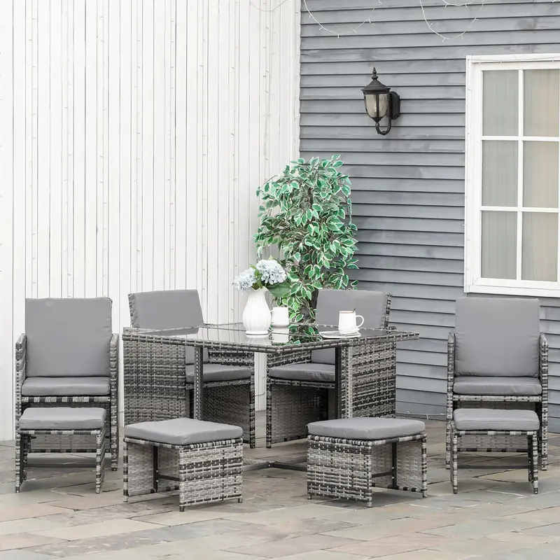 8-Piece Wicker Patio Dining Set – Rattan Table And Seating For Outdoor Use 1