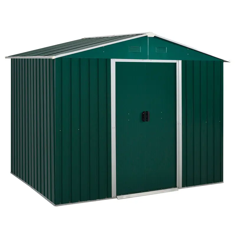 8Ft X 6Ft Galvanized Apex Garden Shed With Sliding Double Doors & Ventilation – Steadfast, Green 1