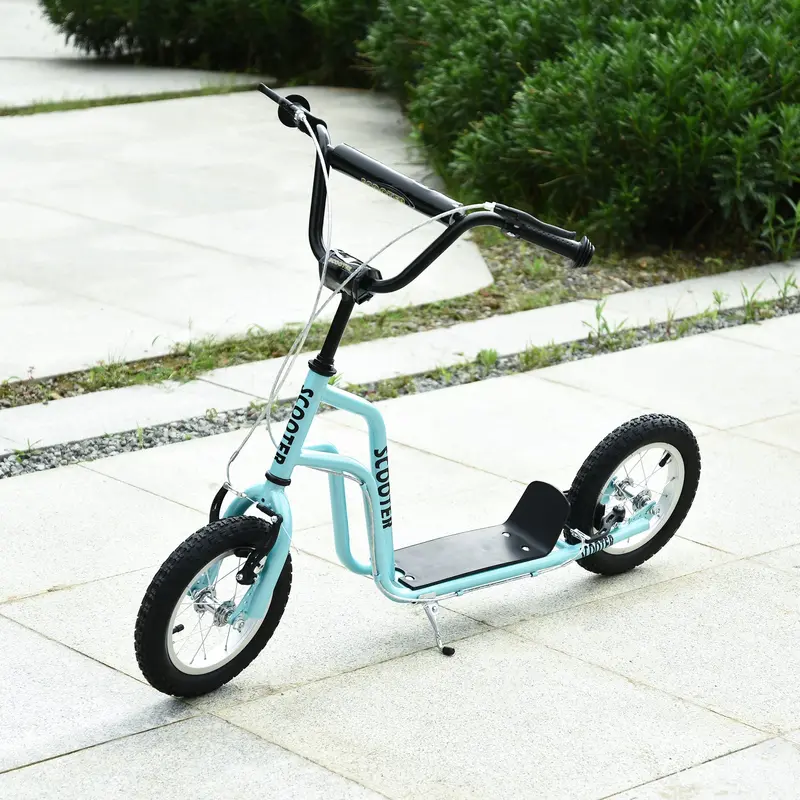 Adjustable Stunt Scooter For Kids – Dual-Brake 12" Rubber Tire Model In Blue 1
