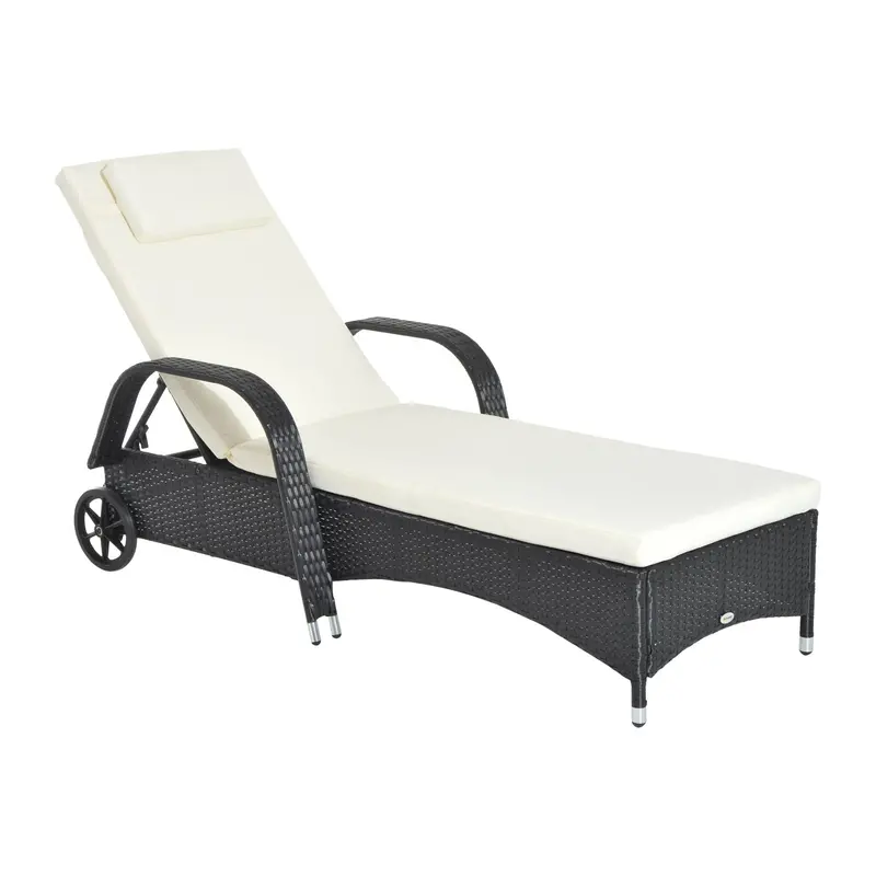 Adjustable Wicker Sun Lounger With Fire-Retardant Cushion And Ergonomic Headrest – Black 1