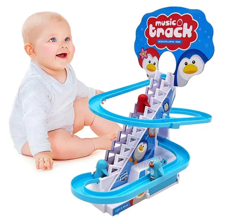 Animated Duckling Stair-Climbing Toy Set – Light-Up, Music-Playing Escalator Race Track For Preschool Fun 1