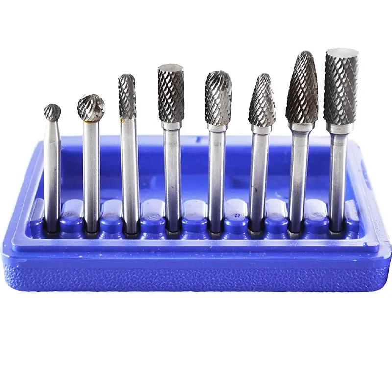 Astro Pneumatic 8-Piece Double-Cut Carbide Burr Set For Rotary Tools – Blow-Molded Case 1