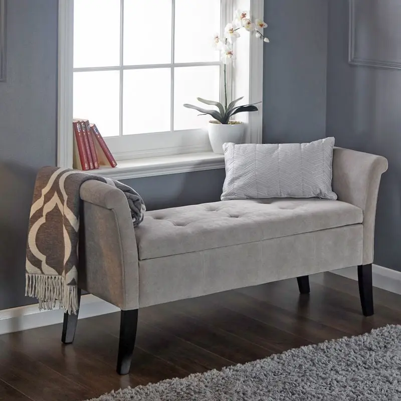 Balmoral Window Seat – Light Grey Fabric, Elegant Bench Style 1