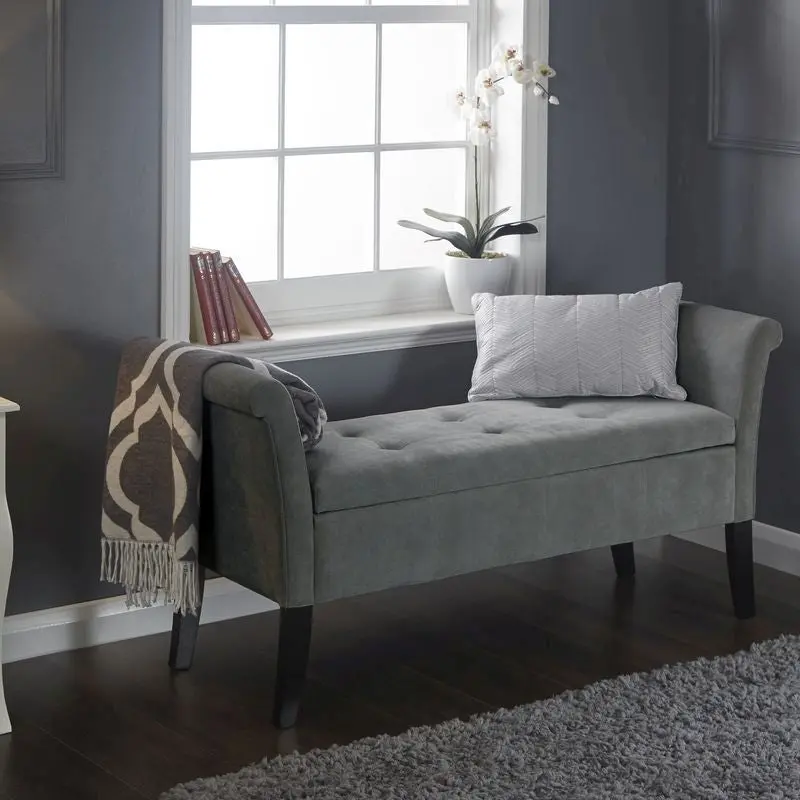 Balmoral Window Seat – Soft Grey Fabric Upholstered Bench 1