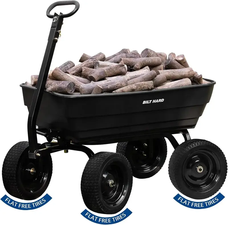 Bilt Hard 1200-Lb Poly Dump Cart – 7-Cu-Ft Capacity, No-Flat Tires, 2-In-1 Convertible Handle For Yard Use 1