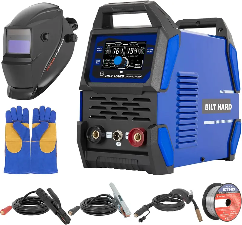Bilt Hard 135A 3-In-1 Igbt Inverter Welder – 110V Mig/Flux Core, Lift Tig, Stick; Includes Helmet, Gloves & Synergic Controls 1