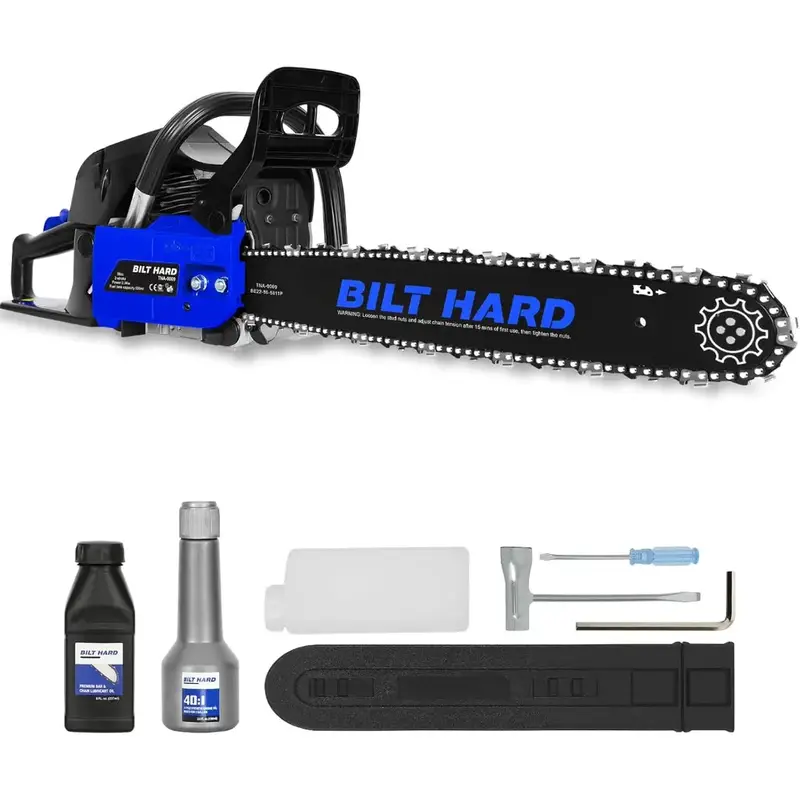 Bilt Hard 22" 56Cc Gas Chainsaw – 3.1Hp 2-Cycle Engine With Auto Oiler For Efficient Tree Felling & Firewood Cutting 1