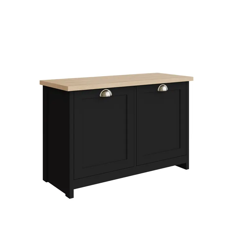 Black And Oak Lancaster Shoe Cabinet – Two Doors, Four Adjustable Shelves 1