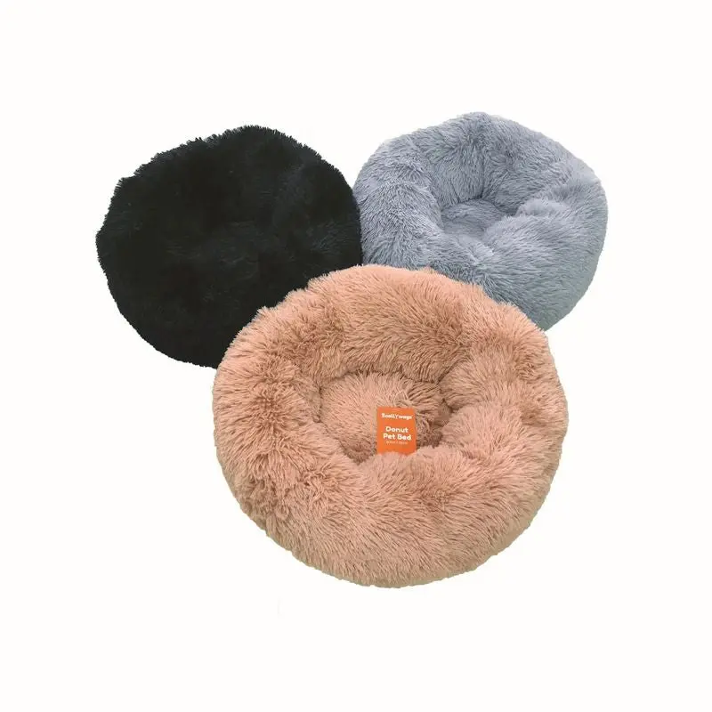 Black Fluffy Donut Pet Bed – 70 Cm × 26 Cm Round Orthopedic Dog Or Cat Cushion 1