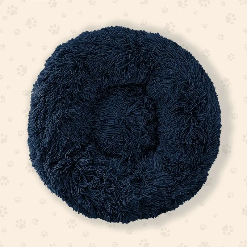 Blue & Black Fluffy Donut Pet Bed – 60X26Cm Cozy Round Pet Cushion 1