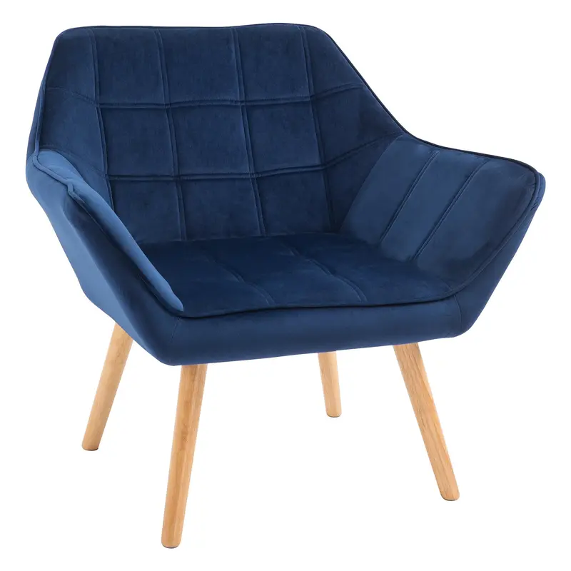 Blue Slanted-Back Accent Armchair With Wide Arms And Iron Frame 1