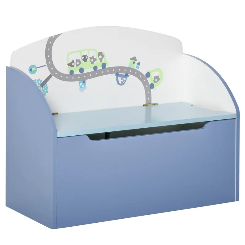 Blue Two-In-One Kids Toy Box And Cushioned Seat 1