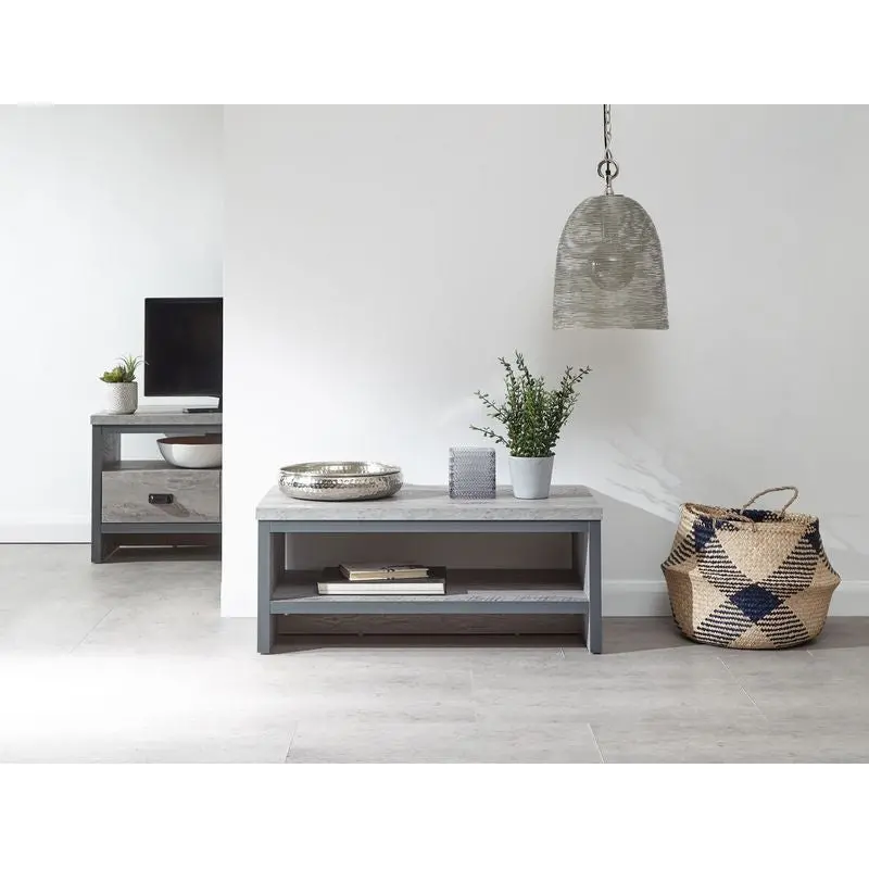 Boston Coffee Table – Industrial-Style Metal And Wood Design With Grey Finish 1