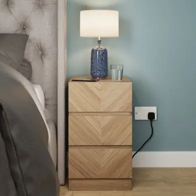 Catania Light Brown Slim Bedside Table – 3 Drawers 1