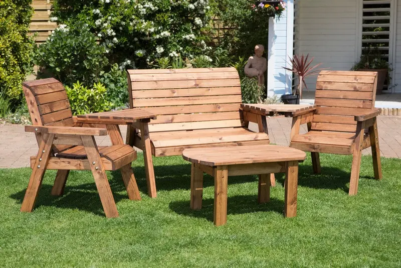 Charles Taylor 4-Person Scandinavian Redwood Rectangular Garden Table Set 1